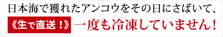 日本海で獲れたアンコウをその日にさばいて、《生で直送！》一度も冷凍していません！